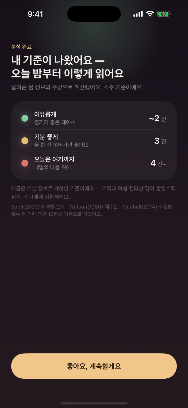 내 기준 화면 — 초록·노랑·빨강 구간